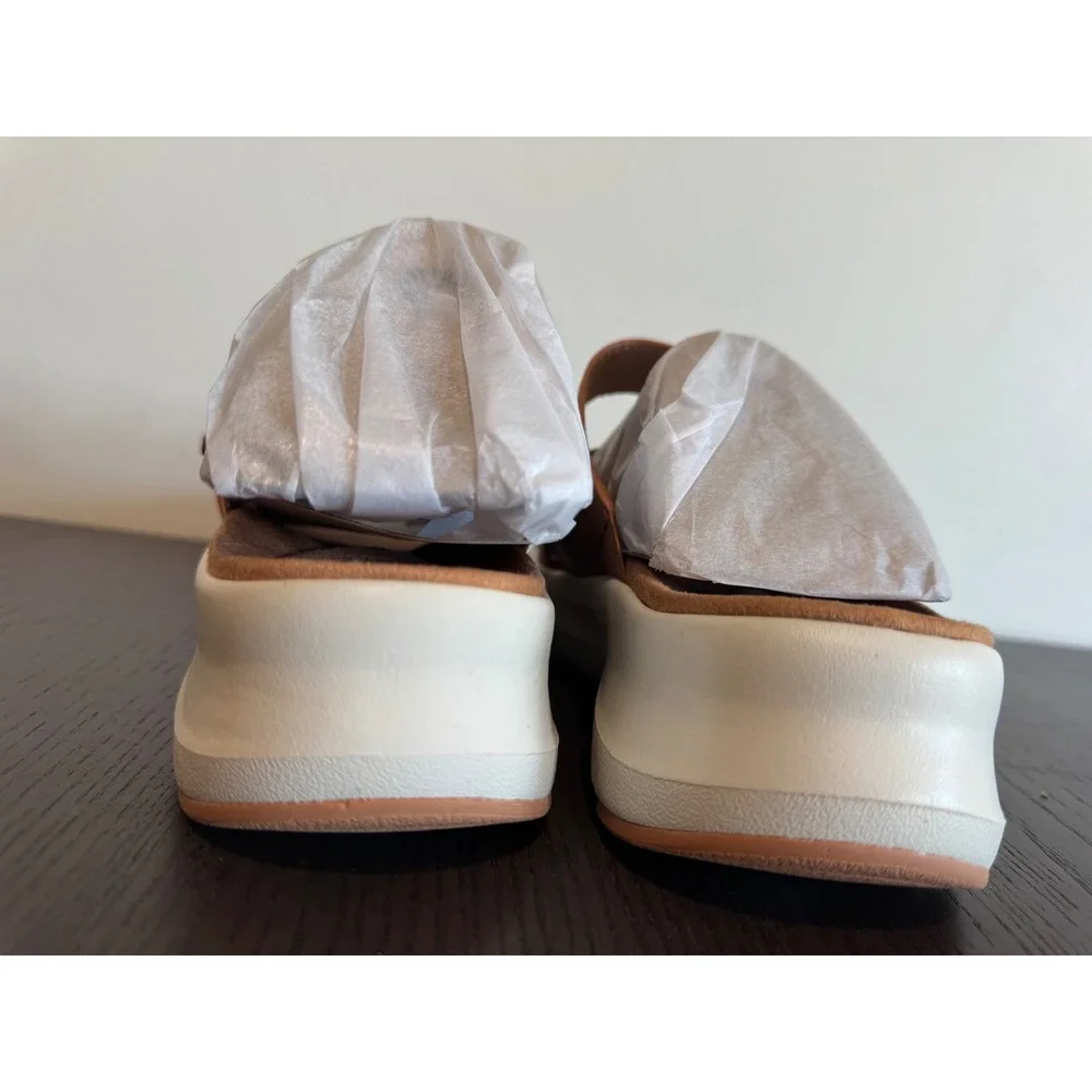 Rockport Qwyn Leather Platform Slide Sandals Womens 8.5 M Natural activSOLE